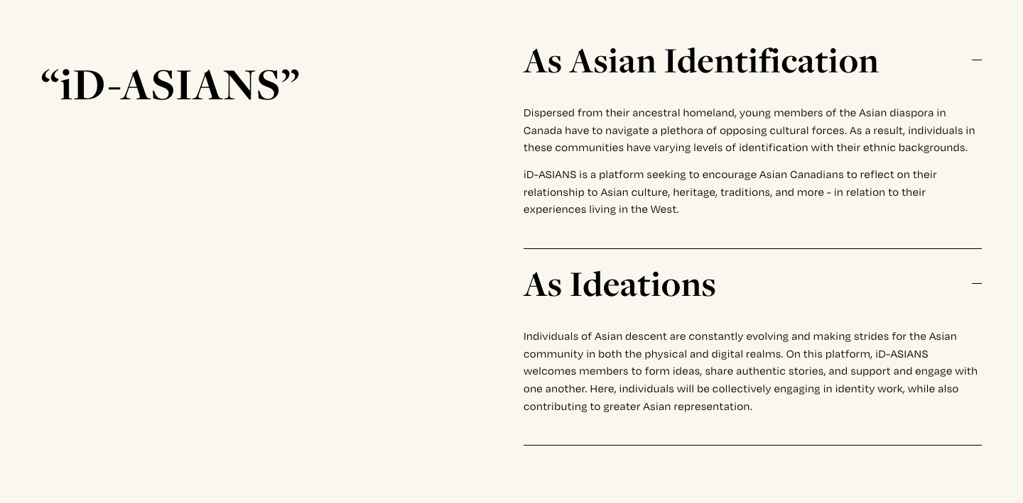 "iD-ASIANS" - Details on the meaning behind "iD-ASIANS" as Asian identification and ideations.