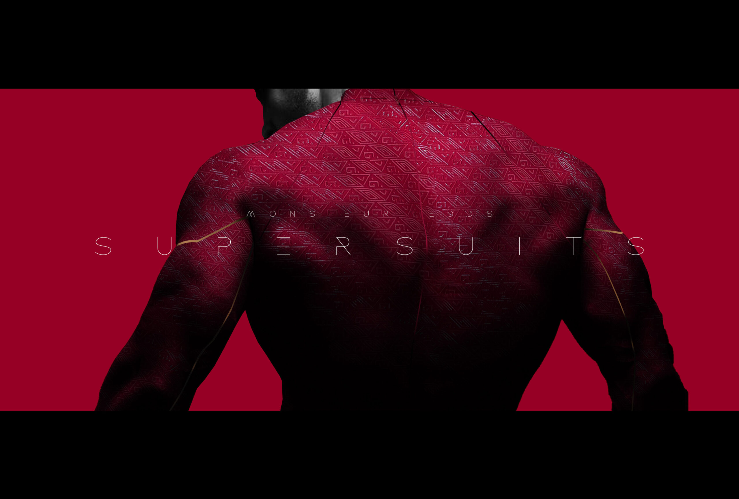 Promotional Banner Piece w/ Digital Mockup of Red Supersuit