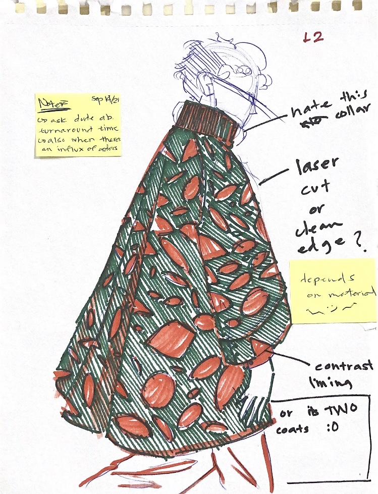 Ideation sketch of a jacket that utilizes laser cutting