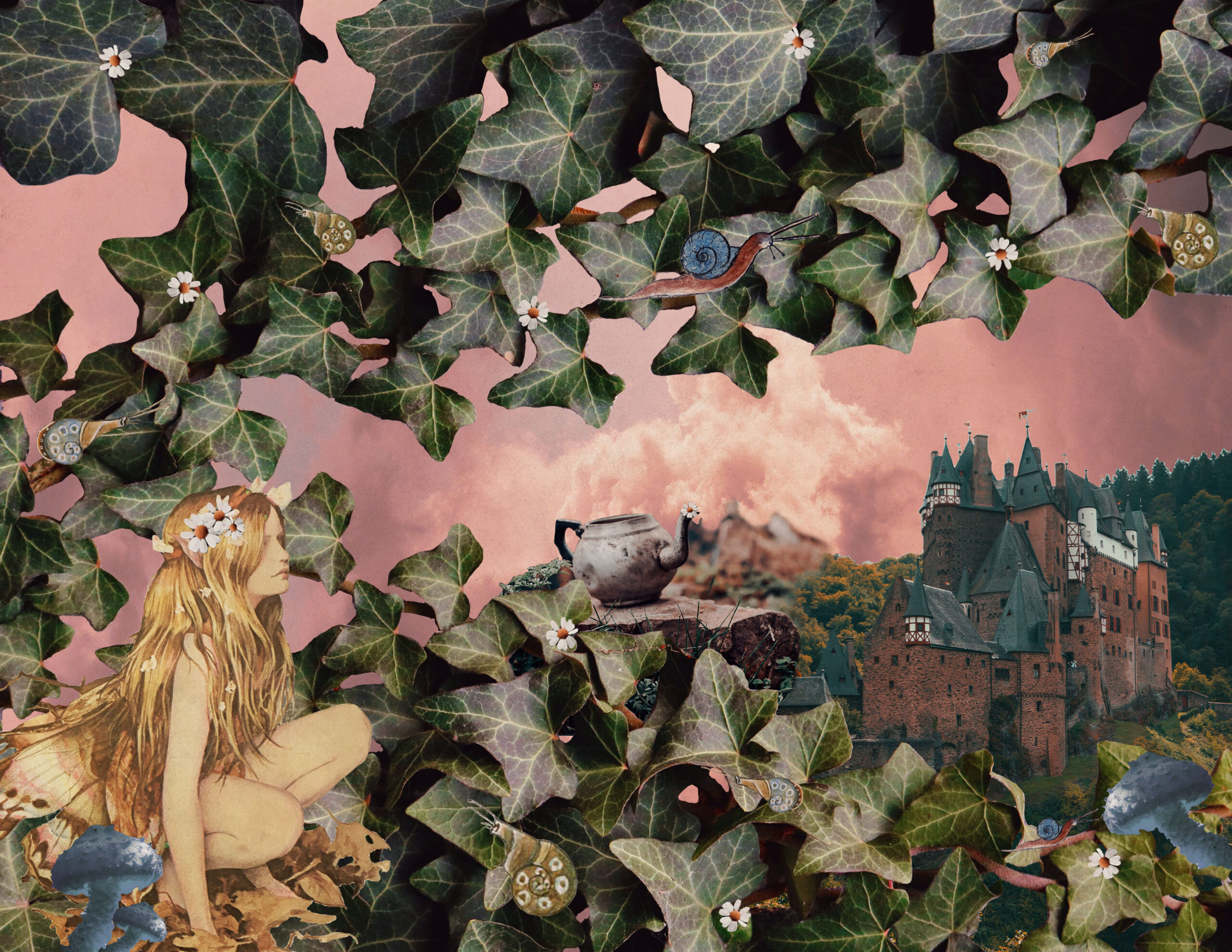 This inspiration board illustrates my interpretation of dreams and fantasy, or of woolgathering which means an indulgence in idle daydreaming. The inspiration images represent things that could initiate daydreams such as old castles or whimsical nature.