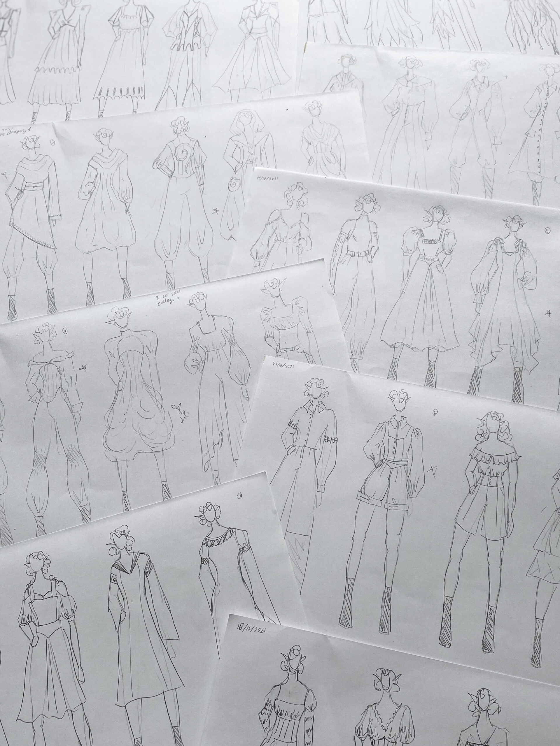 Ideation sketches created during the development phase of the collection.